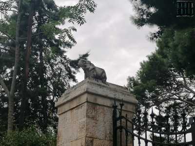...sovrastate da due statue di elefanti